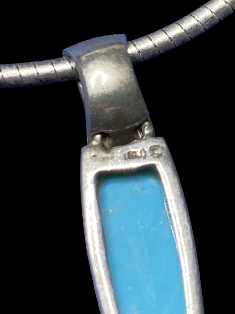 GU Sterling Silver Turquoise Cable Necklace With Pendant Light Blue Gemstone 16" - Picture 6 of 6